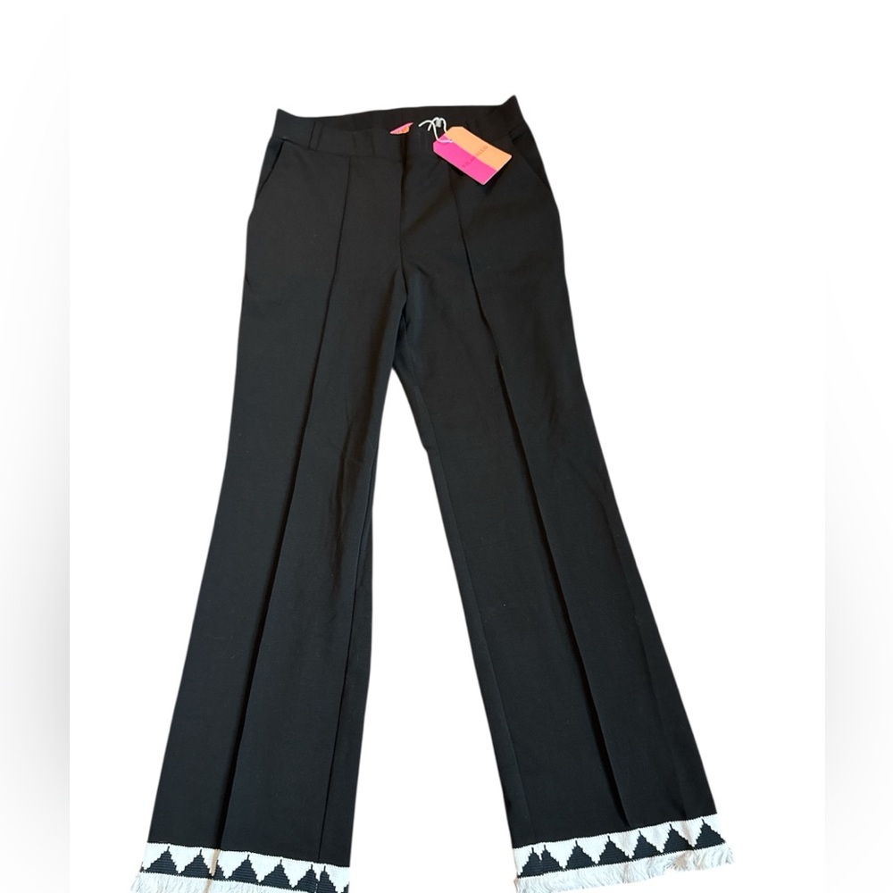 Vilagallo Women's Black Pants with White Fray Detail - Size 4 - NWT NEW
